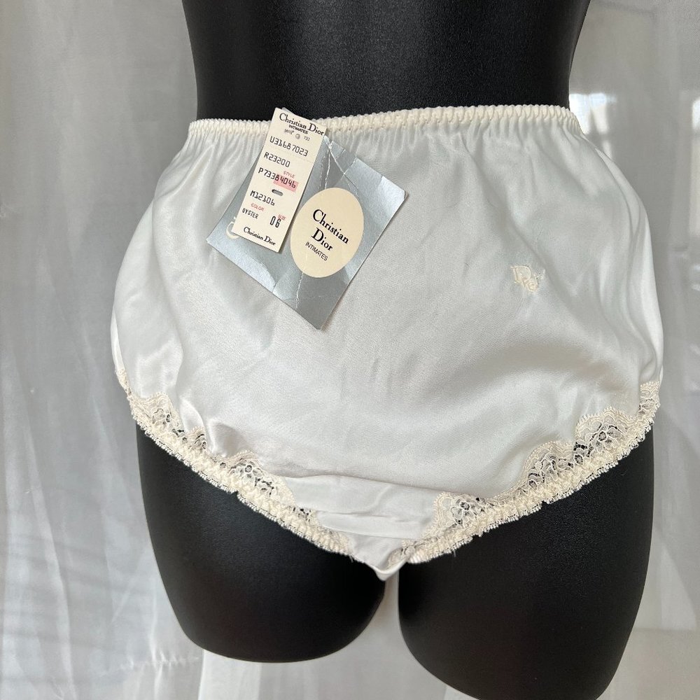 Vintage Dior Satin Mushroom Top Granny Panty Dior Monogramed Size 06 WHT